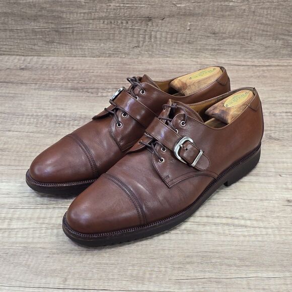 Salvatore Ferragamo Studio Men's Sz 9.5 D Brown Monk Strap Cap Toe Dress Shoes - Picture 9 of 10